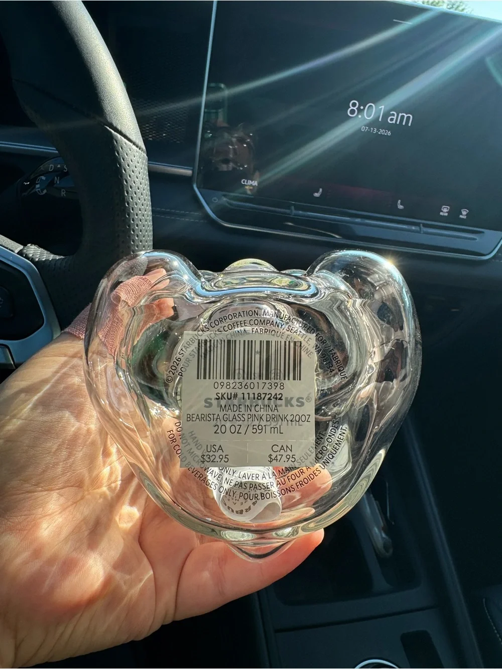Starbucks Clear Bear Tumbler with Pink Straw and Strawberry Top - Picture 3 of 3